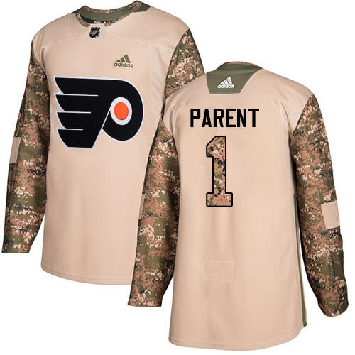 Adidas Flyers #1 Bernie Parent Camo Authentic Veterans Day Stitched NHL Jersey